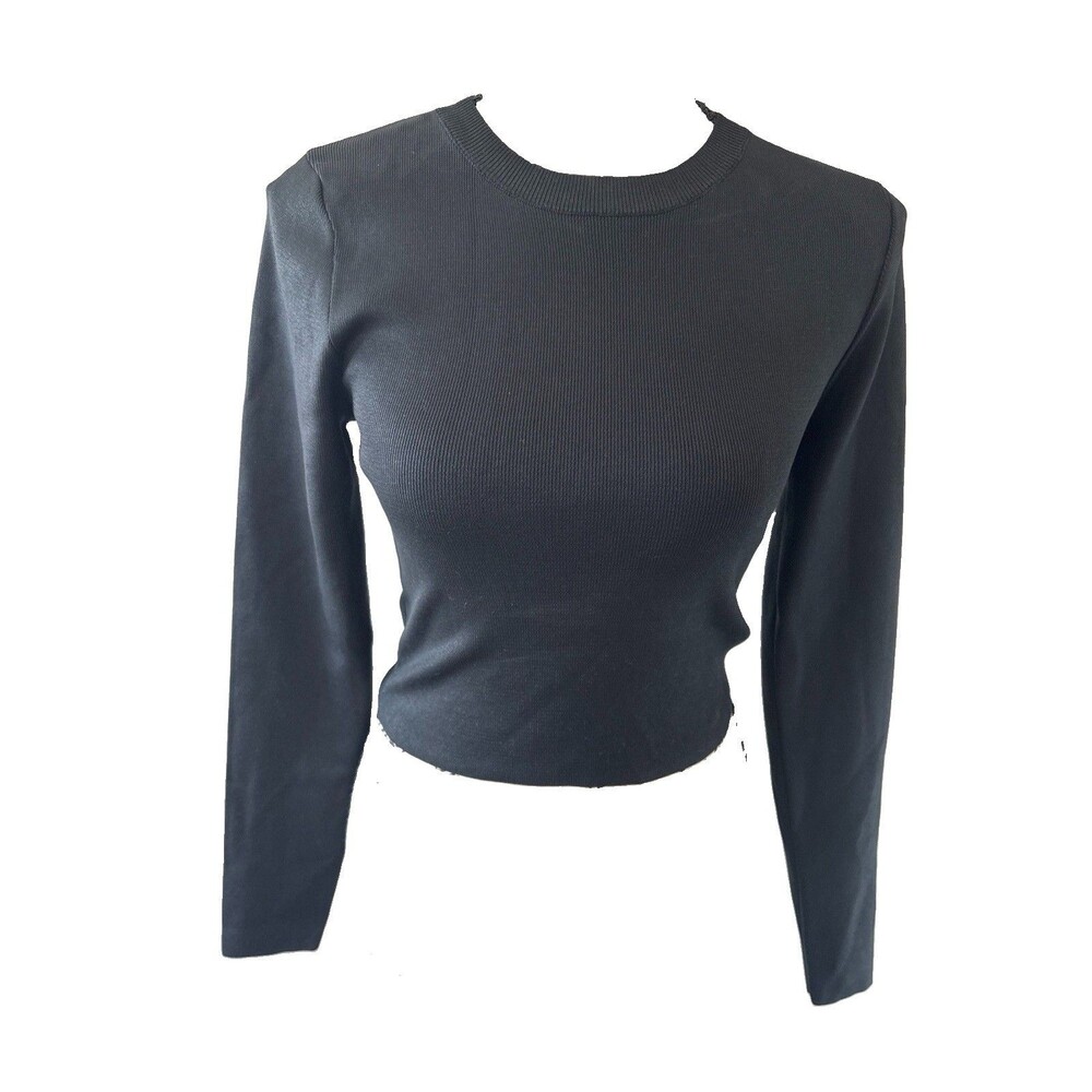 New Zara Stretch Knit Classic Black Women's Top Size Medium Crop Academia Goth